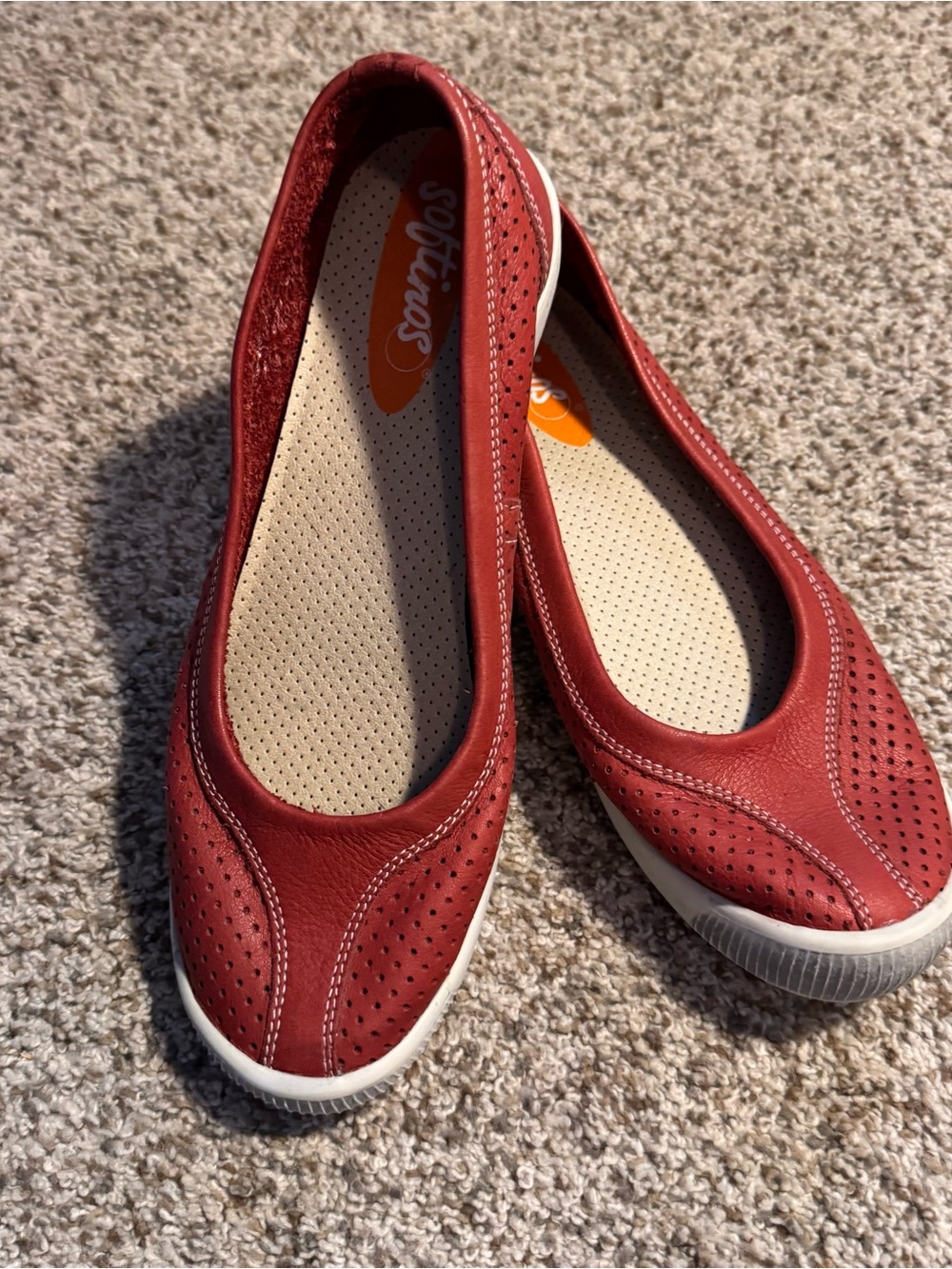 Softino by Fly London Women’s Red Perforated Leather Ballet Flats- 9 (EU40)